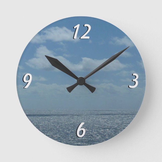 Sunny Caribbean Sea Blue Ocean Round Clock (Front)