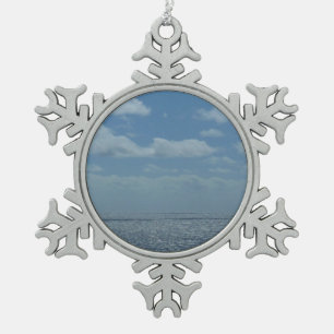 Sunny Caribbean Sea Blue Ocean Snowflake Pewter Christmas Ornament