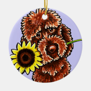 Sunny Chocolate Labradoodle Off-Leash Art™ Ceramic Tree Decoration
