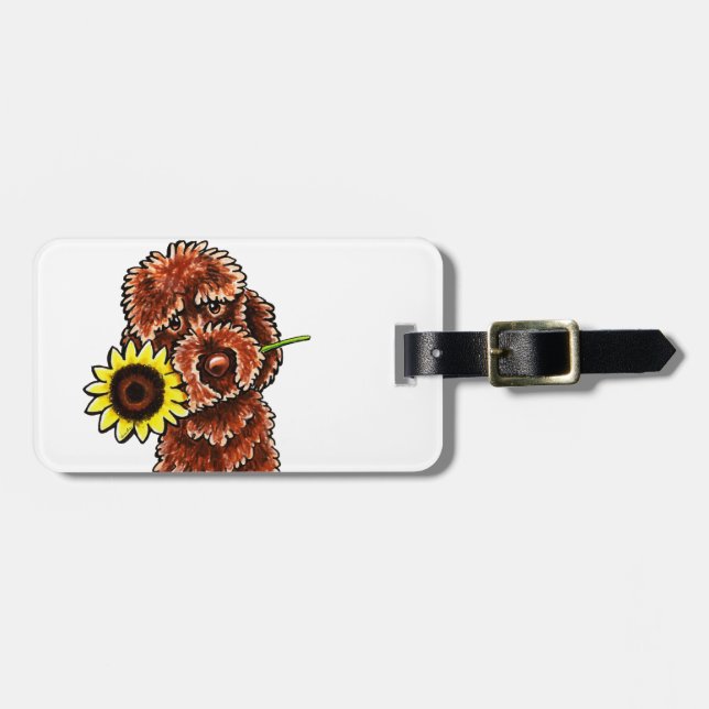 Sunny Chocolate Labradoodle Off-Leash Art™ Luggage Tag (Front Horizontal)