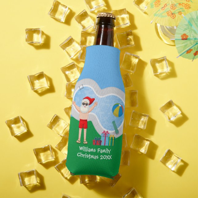Sunny Christmas Santa Claus Cute Custom Pool Party Bottle Cooler (In Situ Summer)