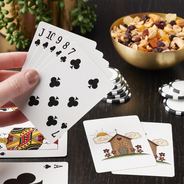 Sunny Church With Flowers Rustic Country Charm  Playing Cards (Creator Uploaded)