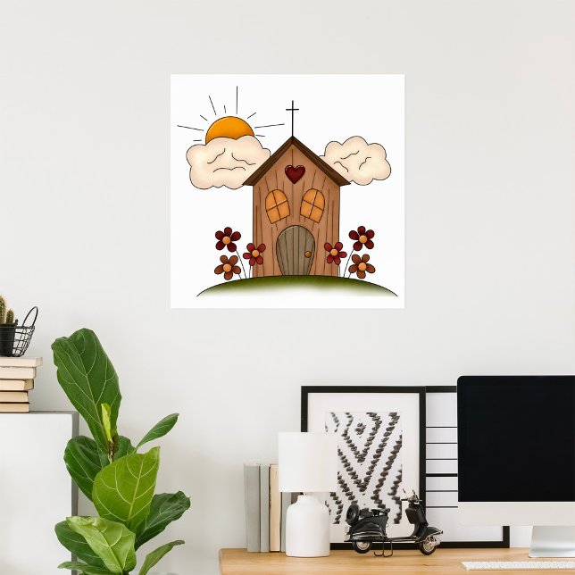 Sunny Church With Flowers Rustic Country Charm  Poster (Creator Uploaded)