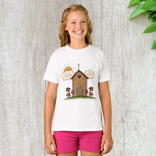 Sunny Church With Flowers Rustic Country Charm  T-Shirt