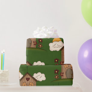 Sunny Church With Flowers Rustic Country Charm  Wrapping Paper