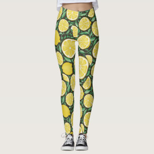 Sunny Citrus Symphony lemons pattern Leggings