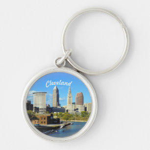 Sunny Cleveland River Skyline Key Ring