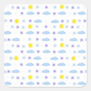 Sunny, Cloudy, Starry Weather Pattern Square Sticker