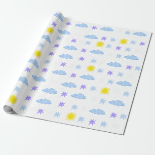 Sunny, Cloudy, Starry Weather Pattern Wrapping Paper