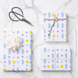 Sunny, Cloudy, Starry Weather Pattern Wrapping Paper Sheet