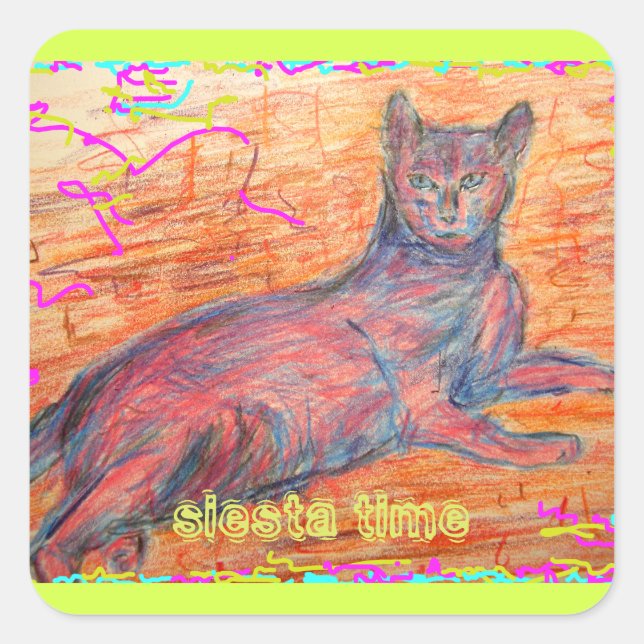sunny cobblestone cat siesta time square sticker (Front)