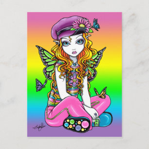 "Sunny" Cute Rainbow Butterfly Fairy Art Postcard