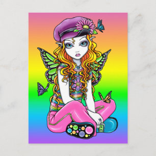 "Sunny" Cute Rainbow Butterfly Flower Postcard