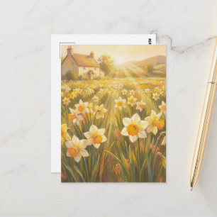 Sunny Daffodils - Pastel Painting Style Art Postcard