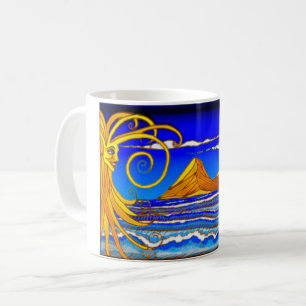 Sunny Day at the Beach Watercolor Painting Coffee Mug