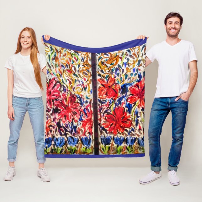 Sunny Day Blue Tulips Fleece Blanket (In Situ)