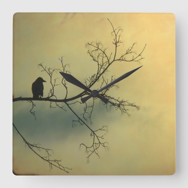 Sunny Day Crow Square Wall Clock (Front)