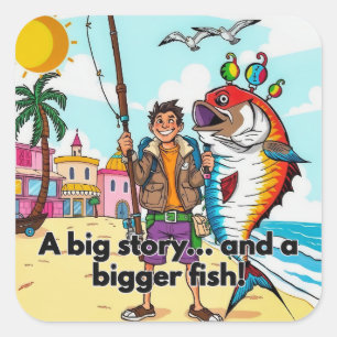 Sunny Day Fishing Adventure Square Sticker
