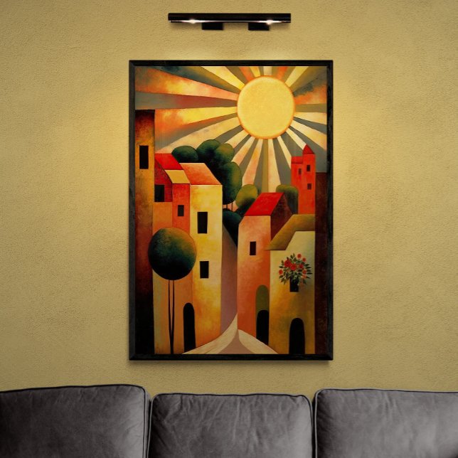 Sunny Day in Small Town AI Art Retro Illustration Poster (Creator Uploaded)