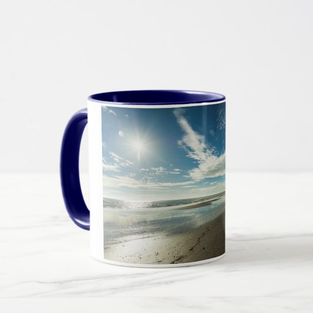 Sunny day over a winter beach mug (Front Left)