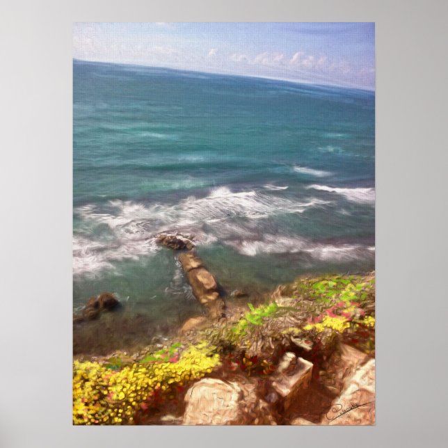 Sunny Day Sea Beach Israel Herzlia Oil Painting Poster (Front)