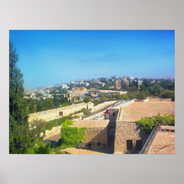 Sunny Day Yemin Moshe View JerIsalem Israel Oil Poster (Front)