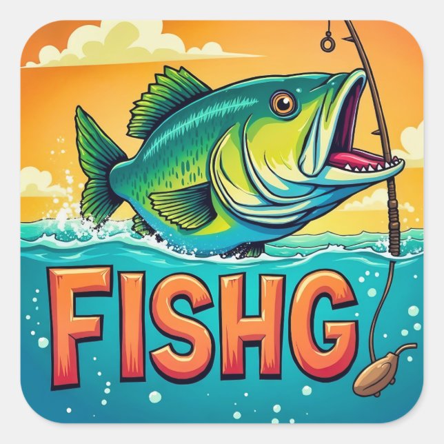 Sunny Days and Big Catches Square Sticker (Front)