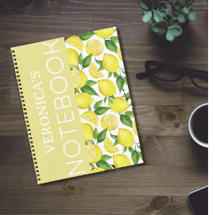 Sunny Delight: Personalized Lemon and Leaf Spiral  Notebook
