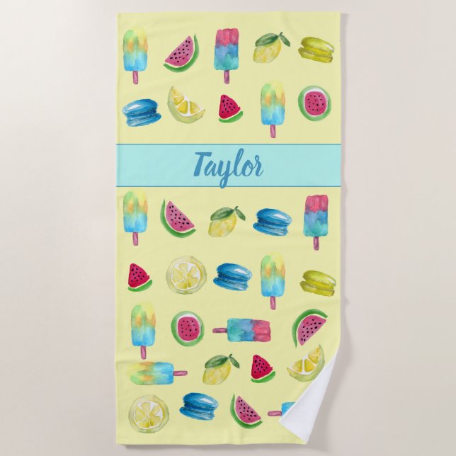 Sunny Delights: Watercolor Summer Beach Towel (Front)