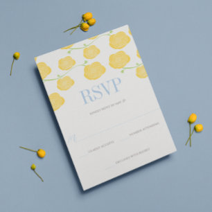 Sunny Elegance Yellow Roses & Sky Blue Wedding Invitation