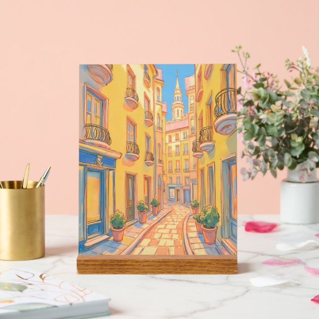 Sunny European Street Cosy Architecture Travel Art Acrylic Sign (Wedding)