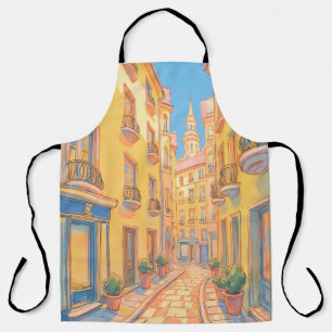 Sunny European Street Cosy Architecture Travel Art Apron