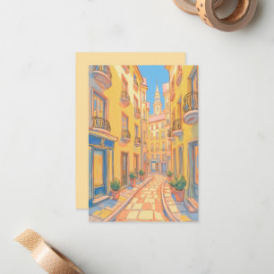Sunny European Street Cosy Architecture Travel Art Card