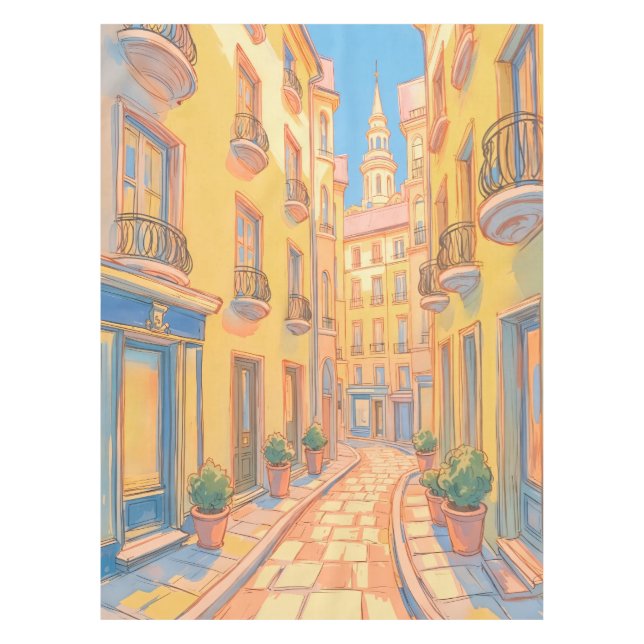 Sunny European Street Cosy Architecture Travel Art Tablecloth (Front)