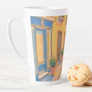 Sunny European Street Cozy Architecture Travel Art Latte Mug