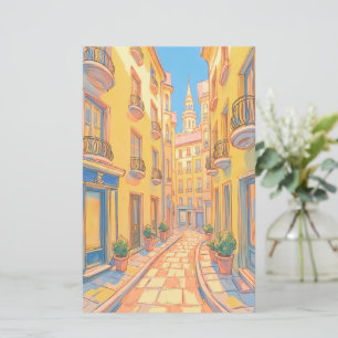 Sunny European Street Greeting Card – Colourful Ar