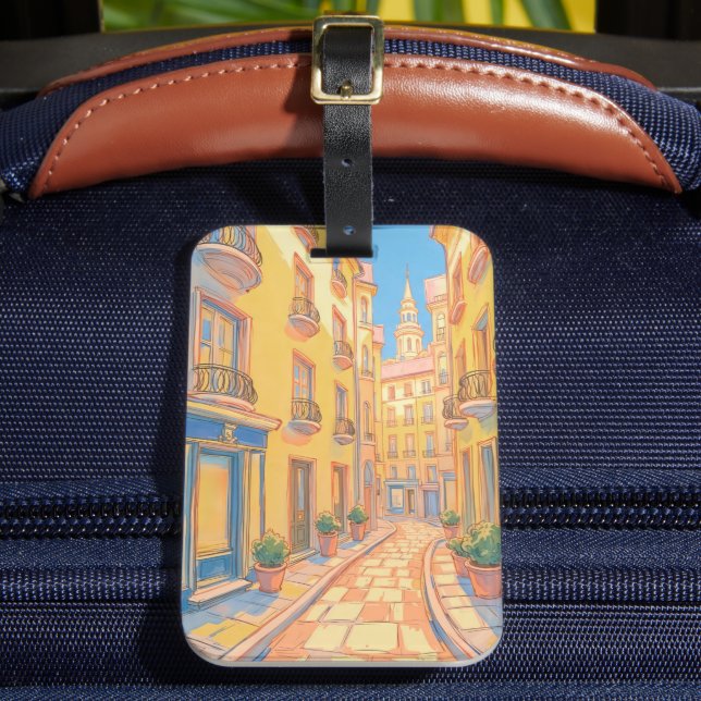 Sunny European Street Luggage Tag – Cosy Travel  (Front Insitu 2)