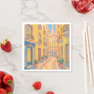 Sunny European Street Napkins – Cozy Architectural