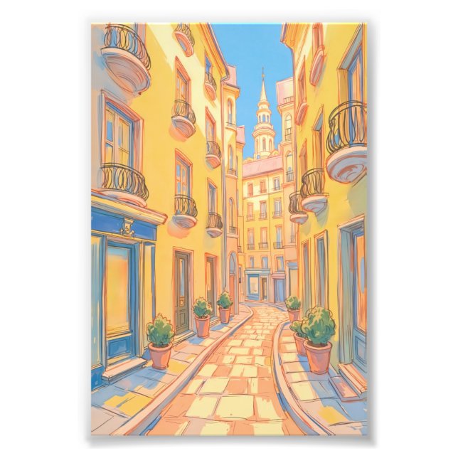 Sunny European Street Photo Print – Cosy Travel  (Front)