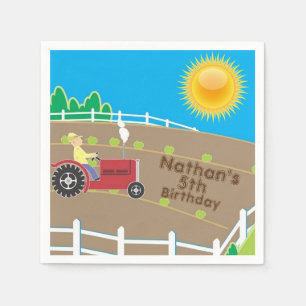 Sunny Farm Tractor Custom Kids Birthday Napkin