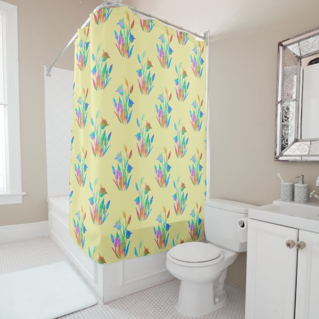 Sunny Floral Clumps Shower Curtain (In Situ)