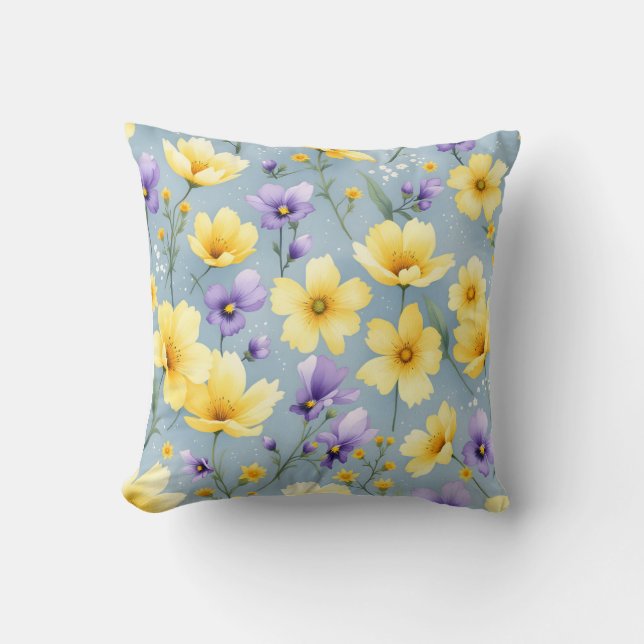 Sunny Floral Meadow Pattern.Modern Outdoor Cushion (Front)
