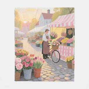 Sunny Flower Street Scene Fleece Blanket