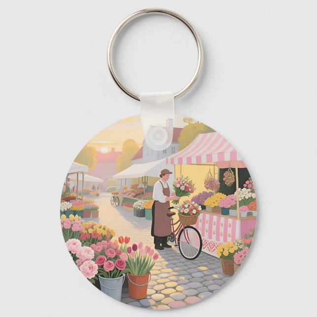 Sunny Flower Street Scene Key Ring (Front)