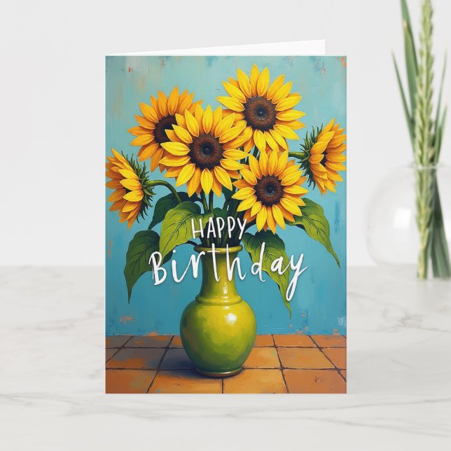 Sunny Flower Vase Birthday Card (Front)