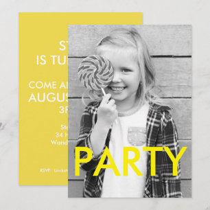 Sunny Fun Cool Minimal Modern Photo Birthday Invitation