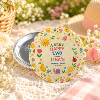 Sunny Garden 2nd Birthday Floral Picnic Party 7.5 Cm Round Badge