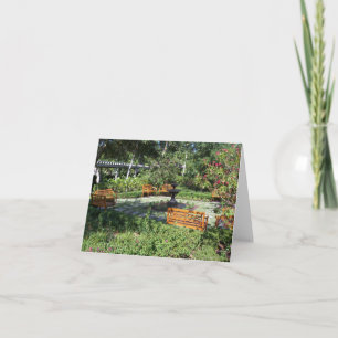 Sunny garden and fountain on blank note card