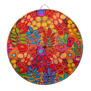 Sunny Garden Flowers - Red Yellow Orange Dartboard
