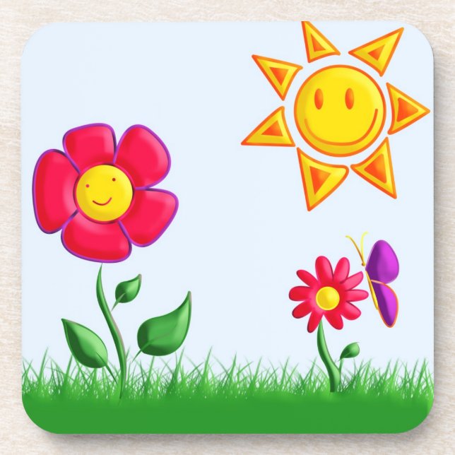 Sunny garden illustration coaster (Front)